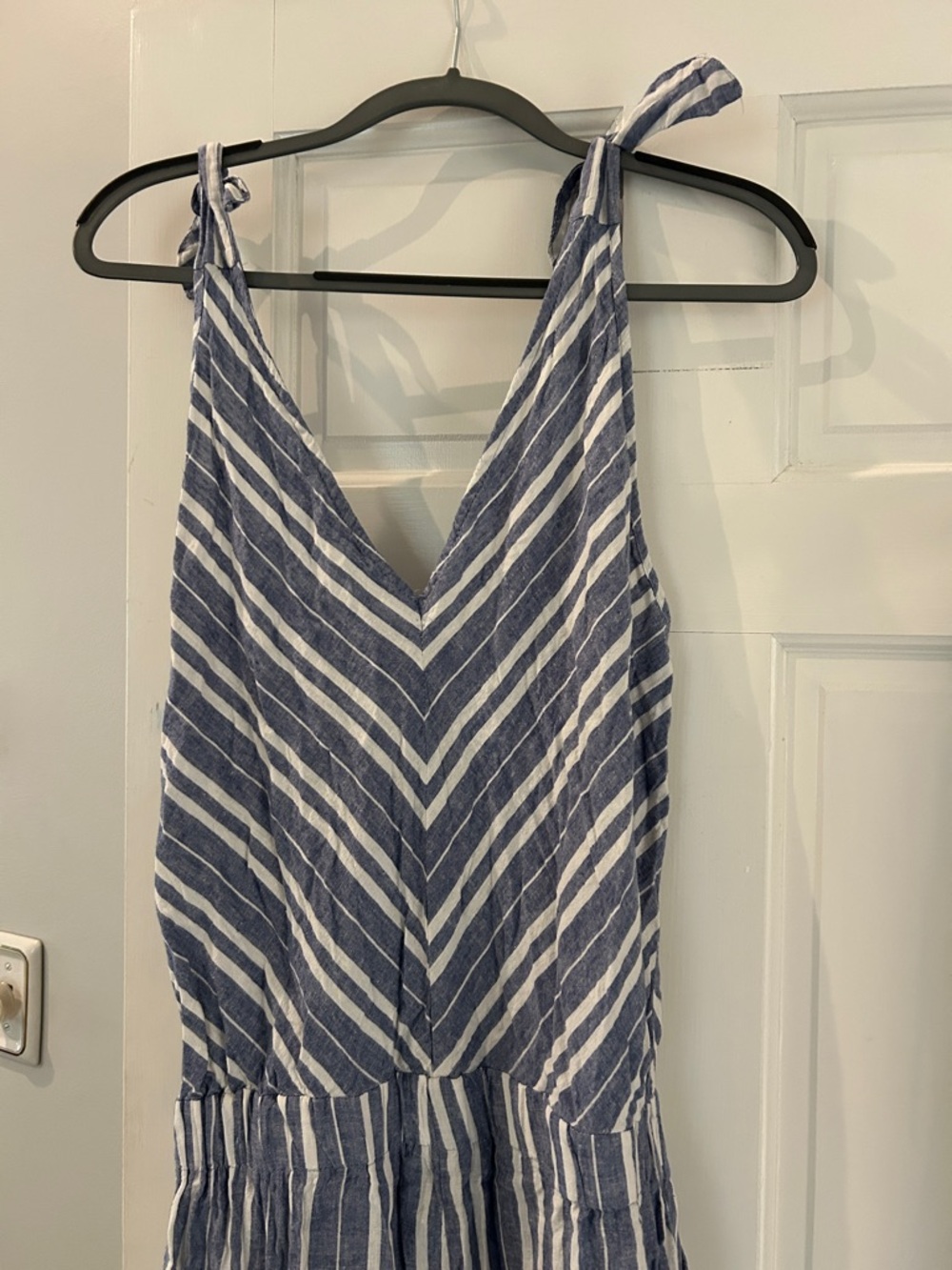 Blue and White Striped Tie-Shoulder Jumpsuit